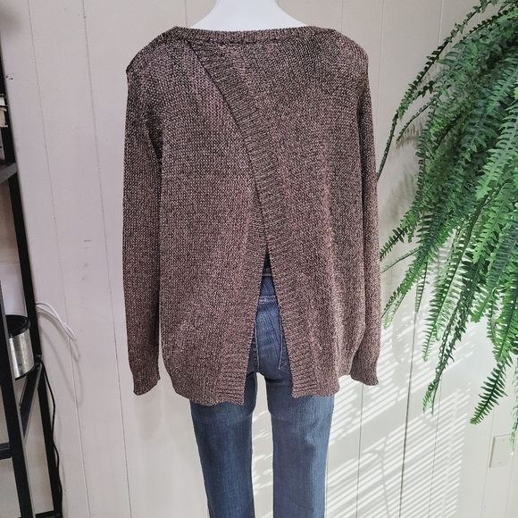 525 AMERICA Weave Brown Gold Tint PullOver SWEATER - Picture 3 of 12